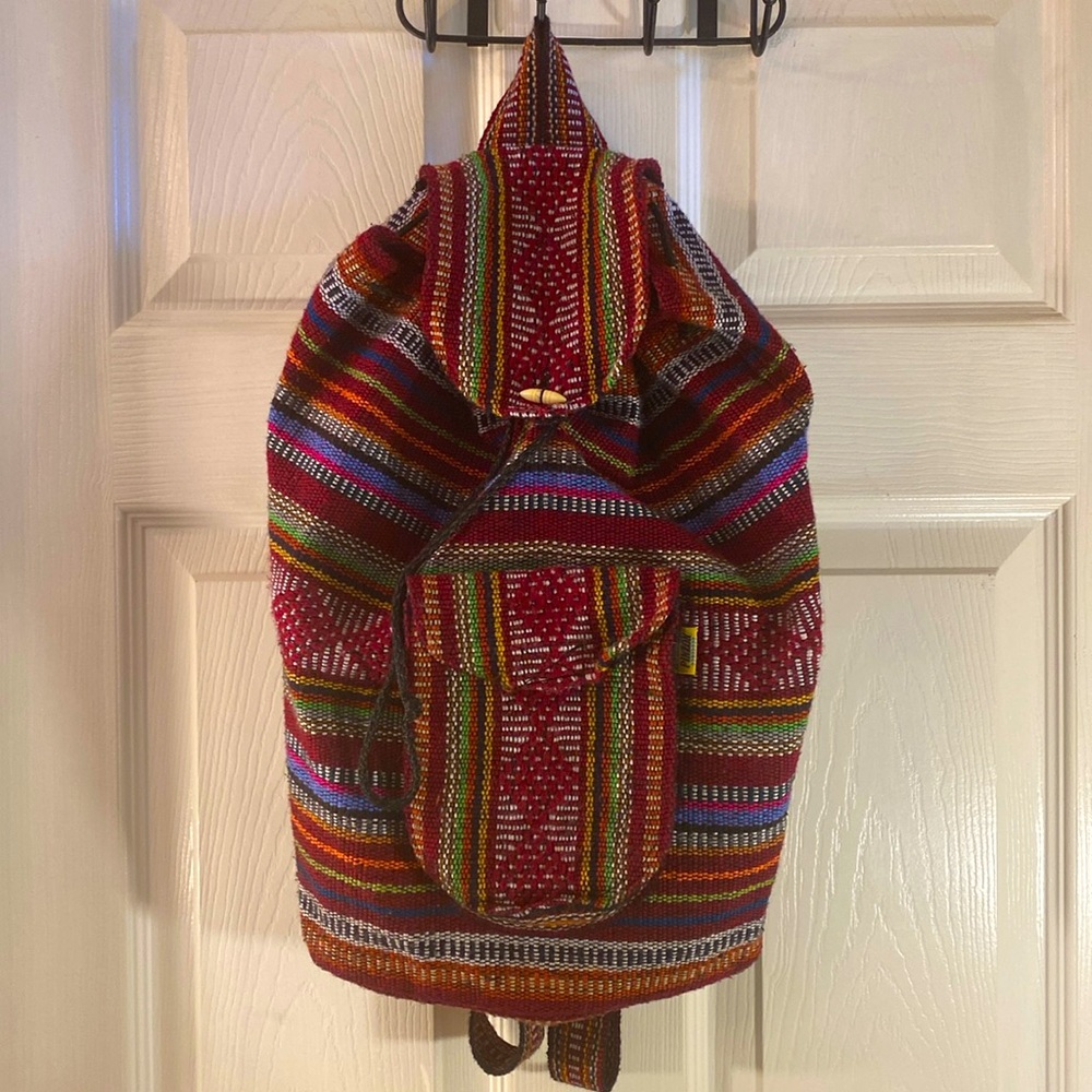 PINZON Woven Multicolored Aztec Tribal boho Hippie Bohemian Drawstring Clip Bag